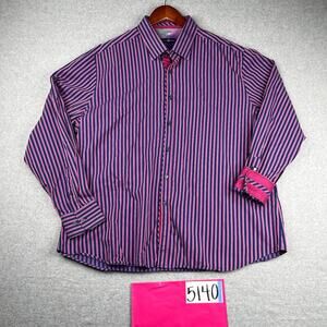 Stone Rose Shirt Size 7 Blue Pink Striped Flip Cuff Button Up Long Sleeve Mens